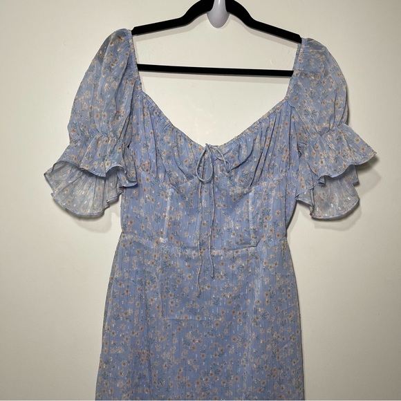 Sabo Skirt Ariana Blue Micro Floral corset puff sleeve mini Dress in size L - Picture 4 of 10